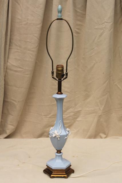 photo of Wedgwood jasperware lavender blue & white vintage table lamp w/ applied grapes #5