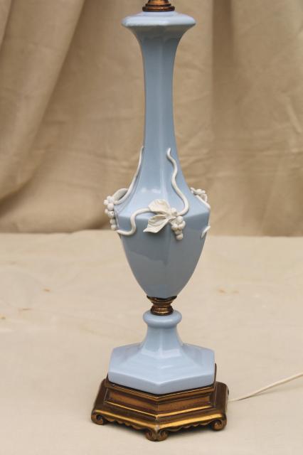 photo of Wedgwood jasperware lavender blue & white vintage table lamp w/ applied grapes #7