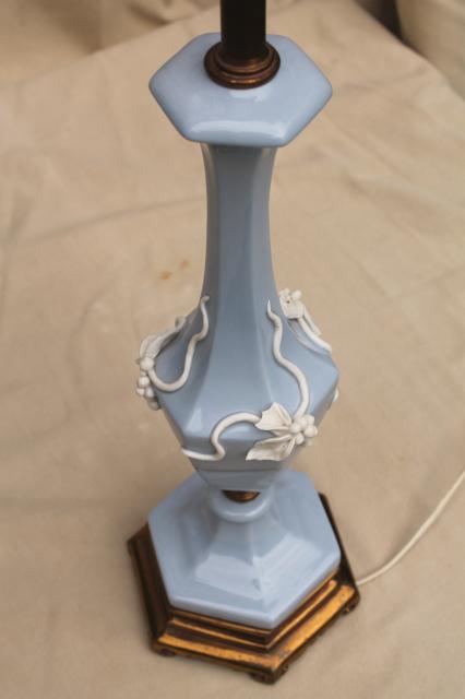 photo of Wedgwood jasperware lavender blue & white vintage table lamp w/ applied grapes #12