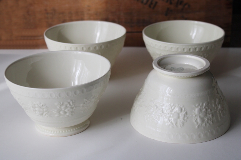 photo of Wellesley Wedgwood vintage creamware china, set four footed bowls, cafe au lait cranberry bowl shape #1
