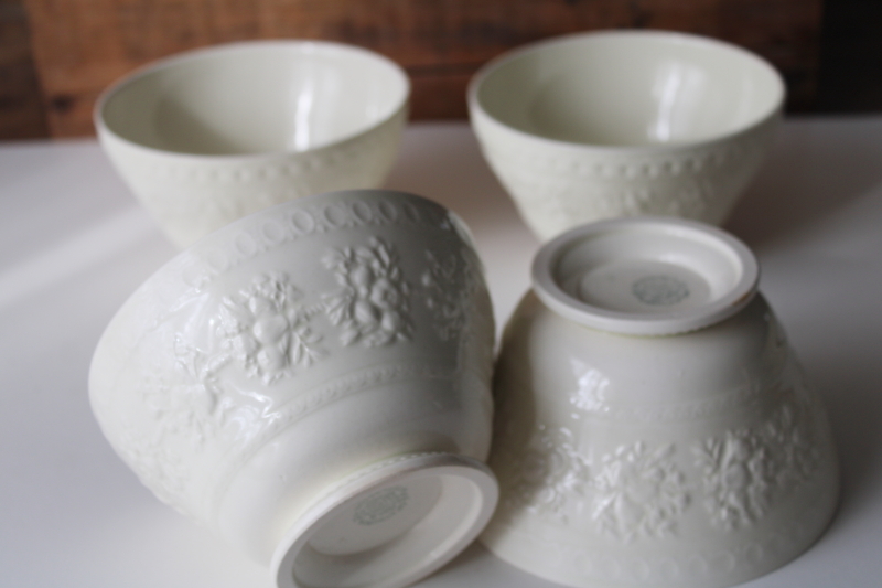 photo of Wellesley Wedgwood vintage creamware china, set four footed bowls, cafe au lait cranberry bowl shape #3