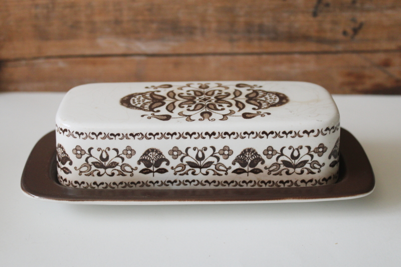 photo of Wellesley brown transferware china covered butter dish, vintage England Wood & Sons  #1