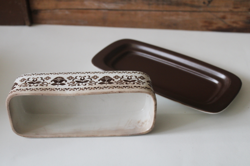 photo of Wellesley brown transferware china covered butter dish, vintage England Wood & Sons  #2