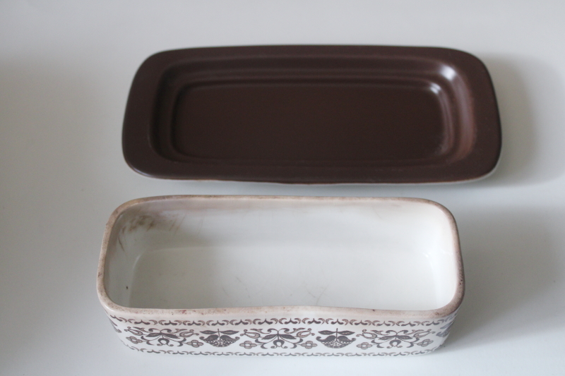 photo of Wellesley brown transferware china covered butter dish, vintage England Wood & Sons  #5