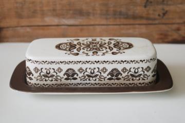 catalog photo of Wellesley brown transferware china covered butter dish, vintage England Wood & Sons 