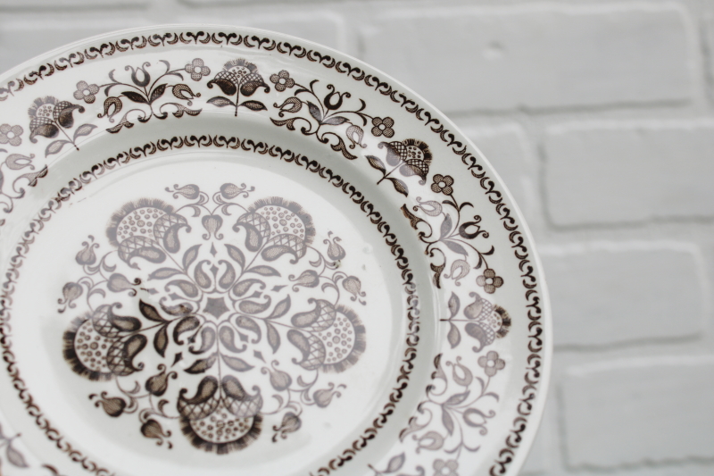 photo of Wellesley brown transferware china, dessert or bread & butter plates vintage Wood & Sons Staffordshire #2