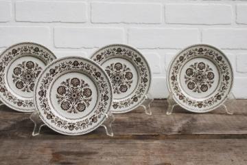 catalog photo of Wellesley brown transferware china, dessert or bread & butter plates vintage Wood & Sons Staffordshire 