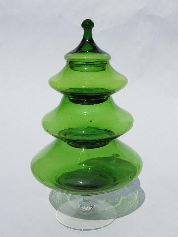 photo of West Virginia  blown glass  Christmas tree stacking candy dish in green  #1