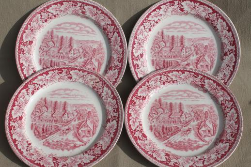 photo of Western Farmer's Home vintage Currier & Ives red transferware Homer Laughlin china plates #1