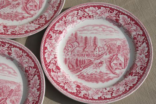 photo of Western Farmer's Home vintage Currier & Ives red transferware Homer Laughlin china plates #3