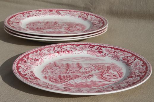 photo of Western Farmer's Home vintage Currier & Ives red transferware Homer Laughlin china plates #4