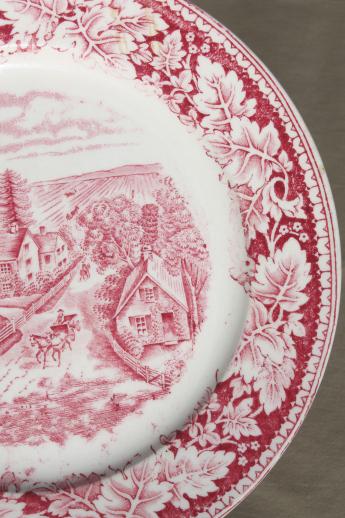 photo of Western Farmer's Home vintage Currier & Ives red transferware Homer Laughlin china plates #5