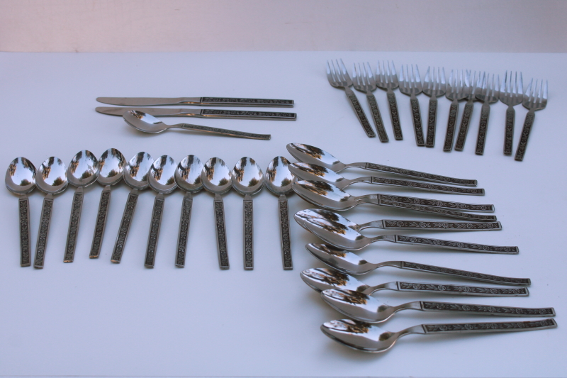 photo of Western Rose pattern vintage Japan stainless flatware set 10 salad forks, soup & tea spoons  #1