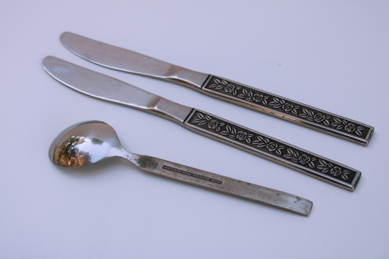 photo of Western Rose pattern vintage Japan stainless flatware set 10 salad forks, soup & tea spoons  #8