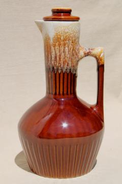 catalog photo of Western stoneware tall bottle coffee carafe, rustic mod vintage brown drip pottery