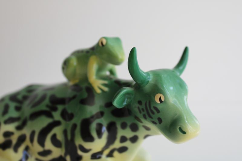 photo of Westland Cow Parade figurine, vintage 2002 Mother Frog china cow w/ frog #2