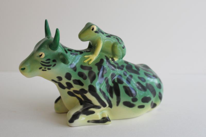 photo of Westland Cow Parade figurine, vintage 2002 Mother Frog china cow w/ frog #3