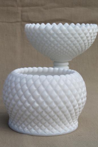 photo of Westmoreland English hobnail pattern milk glass rose vase & flower bowl compote #1