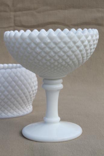 photo of Westmoreland English hobnail pattern milk glass rose vase & flower bowl compote #3