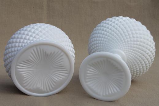 photo of Westmoreland English hobnail pattern milk glass rose vase & flower bowl compote #6