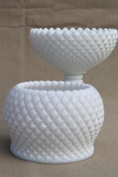 catalog photo of Westmoreland English hobnail pattern milk glass rose vase & flower bowl compote