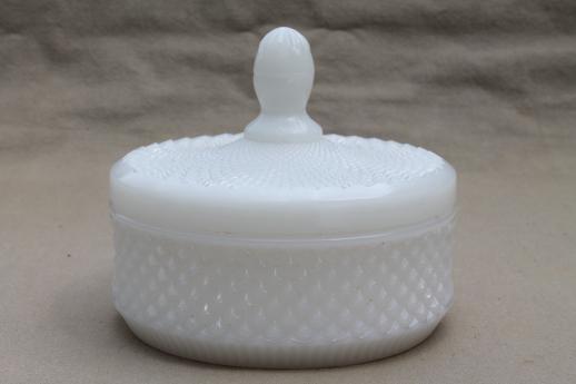 photo of Westmoreland English hobnail round glass powder box, vintage milk glass #1