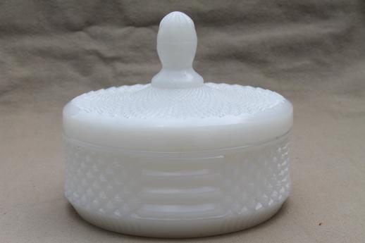 photo of Westmoreland English hobnail round glass powder box, vintage milk glass #5