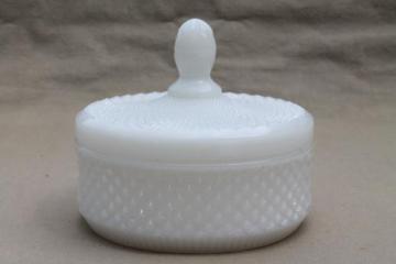 catalog photo of Westmoreland English hobnail round glass powder box, vintage milk glass