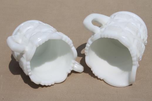 photo of Westmoreland Old Quilt milk glass cream & sugar, salt & pepper shakers #3