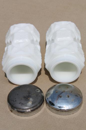 photo of Westmoreland Old Quilt milk glass cream & sugar, salt & pepper shakers #7