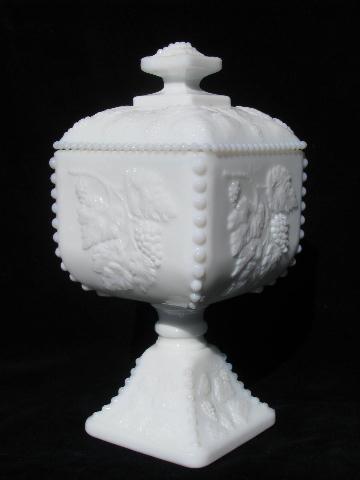 photo of Westmoreland beaded grape bead edge grapes milk glass, pedestal candy dish #1