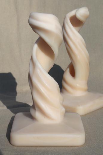 photo of Westmoreland glass spiral twist lotus pattern candle holders, blush almond mist satin glass #1