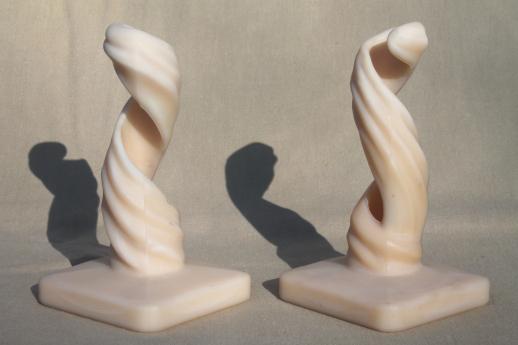 photo of Westmoreland glass spiral twist lotus pattern candle holders, blush almond mist satin glass #3