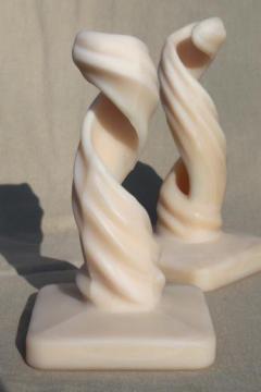 catalog photo of Westmoreland glass spiral twist lotus pattern candle holders, blush almond mist satin glass