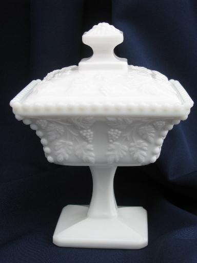 photo of Westmoreland paneled grape square box candy dish, vintage grapes milk glass #1