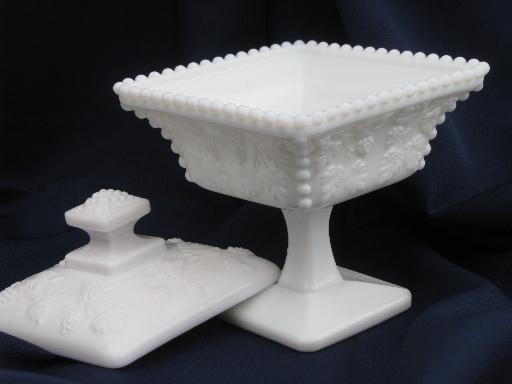 photo of Westmoreland paneled grape square box candy dish, vintage grapes milk glass #2