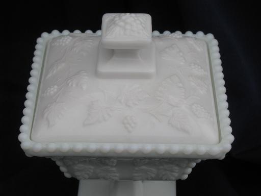 photo of Westmoreland paneled grape square box candy dish, vintage grapes milk glass #3