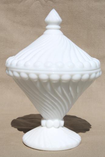 photo of Westmoreland swirl & ball pattern glass candy dish, vintage milk glass #1