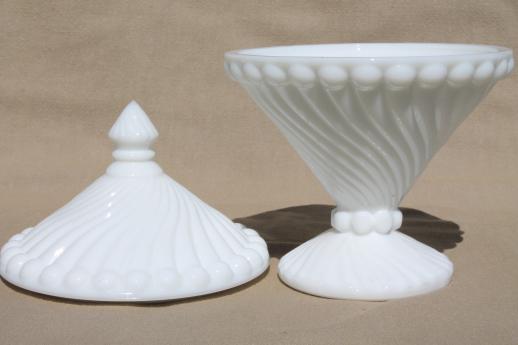 photo of Westmoreland swirl & ball pattern glass candy dish, vintage milk glass #2