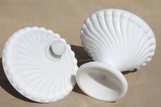 photo of Westmoreland swirl & ball pattern glass candy dish, vintage milk glass #4