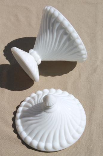 photo of Westmoreland swirl & ball pattern glass candy dish, vintage milk glass #5