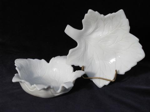 photo of Westmoreland vintage milk glass leaves, leaf plate & bowl #1