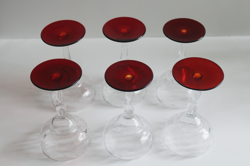 photo of Weston ruby foot clear glass cocktail glasses, deco vintage stemware star flower etch  #7