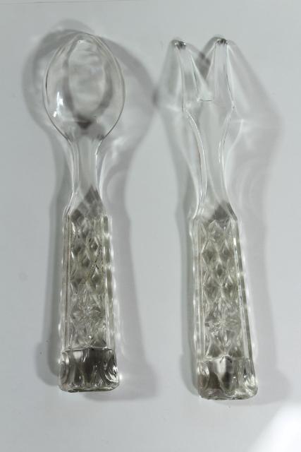 photo of Wexford Anchor Hocking vintage pres-cut pressed glass salad spoon & fork servers #1