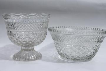 catalog photo of Wexford pattern Anchor Hocking glassware, big glass salad bowl & footed centerpiece trifle