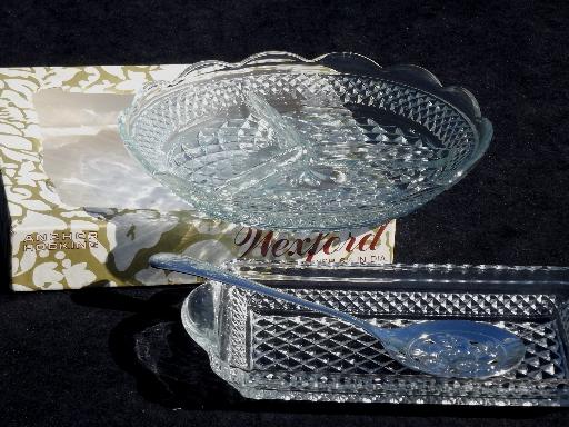 photo of Wexford pattern glass cranberry tray and spoon, divided relish dish plate #1