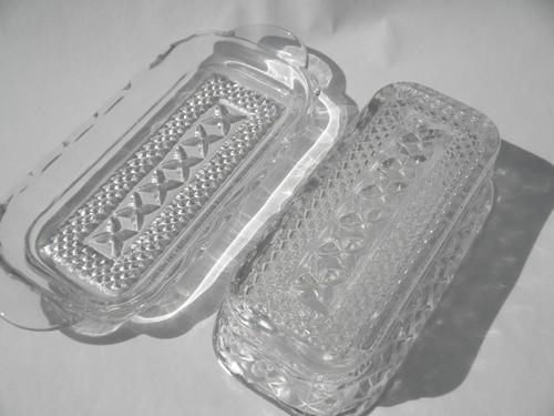 photo of Wexford waffle pattern pressed glass covered plate butter dish w/ cover #2