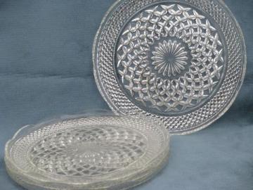 catalog photo of Wexford waffle pattern pressed glass dinner plates, vintage Anchor Hocking