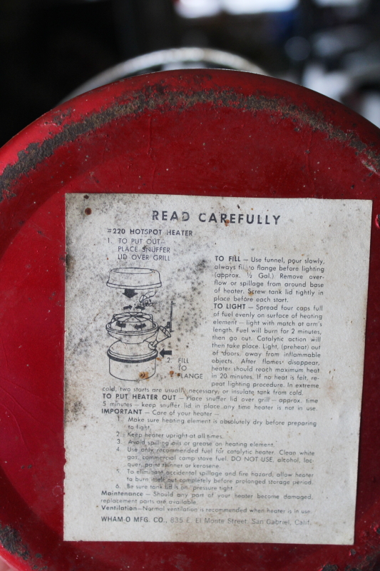 photo of Wham-o Hotspot heater, flameless camp stove red metal white gas burner, vintage camping equipment #2