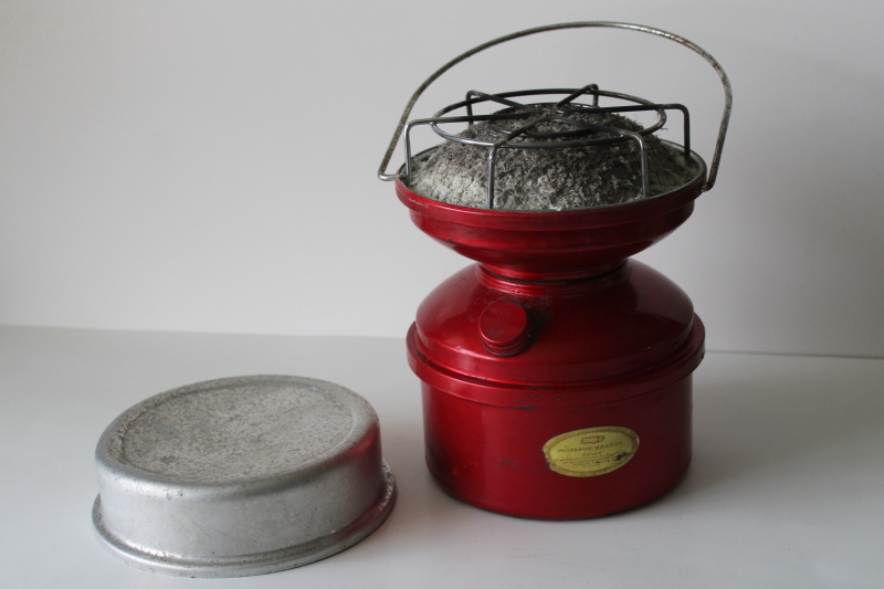 photo of Wham-o Hotspot heater, flameless camp stove red metal white gas burner, vintage camping equipment #5